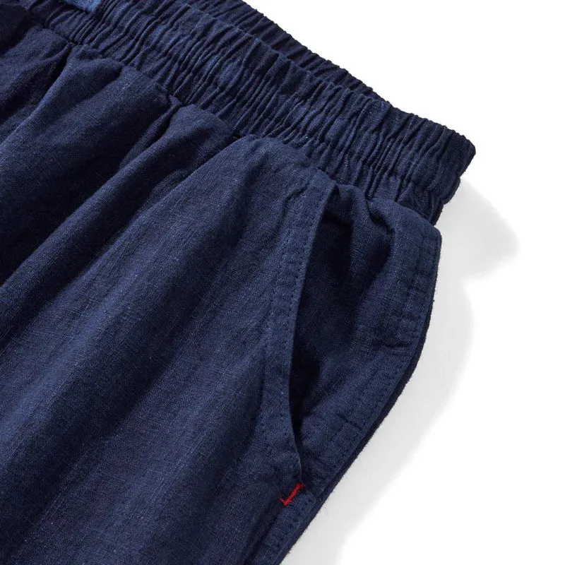 Indigo Dyed Cotton Linen Blend Casual Pants