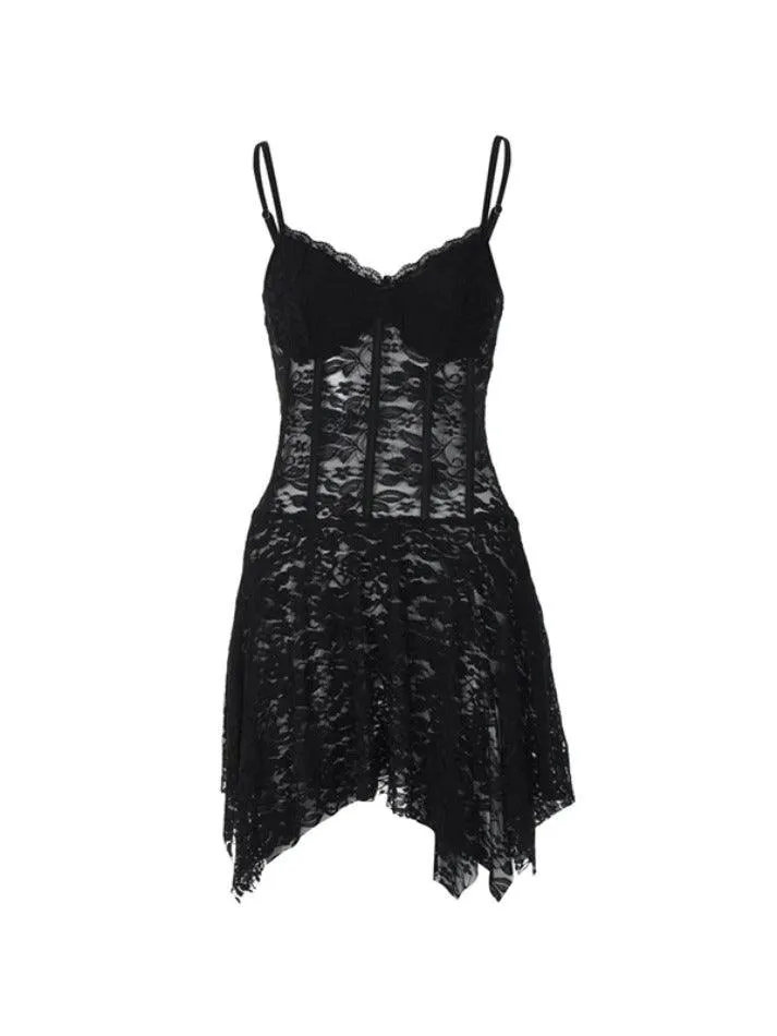 Lace Corset Irregular Hem Cami Mini Dress