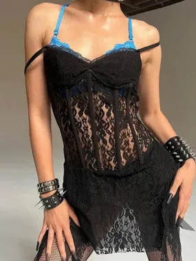Lace Corset Irregular Hem Cami Mini Dress