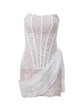Lace Mesh Corset Bandeau Mini Dress