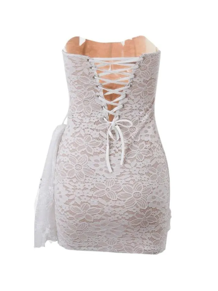Lace Mesh Corset Bandeau Mini Dress