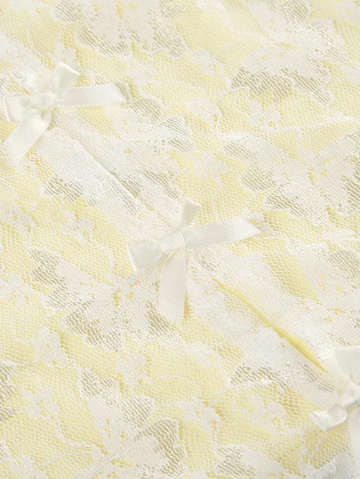 Lace Patchwork Yellow Bow Cami Tank Top