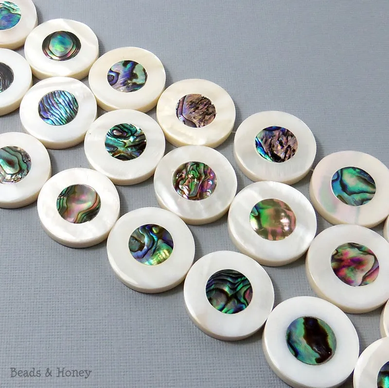 Makabibi Shell Inlaid Abalone Shell Coin 25mm (2pcs)