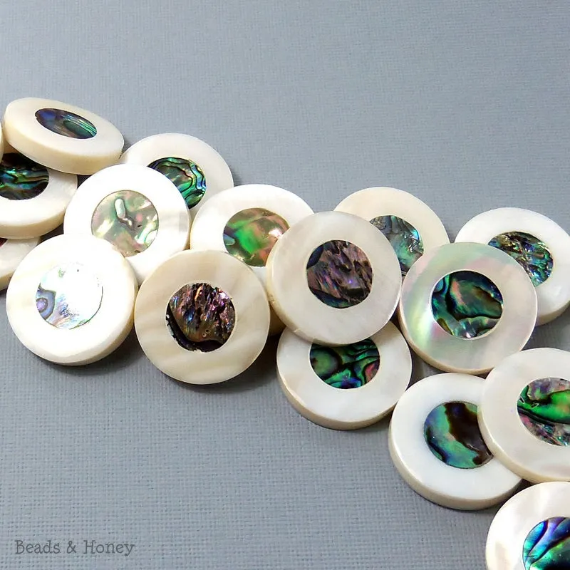 Makabibi Shell Inlaid Abalone Shell Coin 25mm (2pcs)