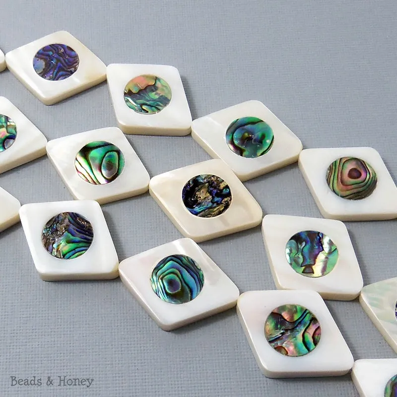 Makabibi Shell Inlaid Abalone Shell Diamond 24x30mm (2pcs)