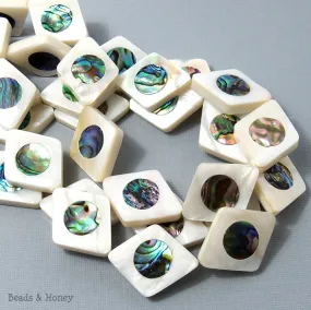 Makabibi Shell Inlaid Abalone Shell Diamond 24x30mm (2pcs)