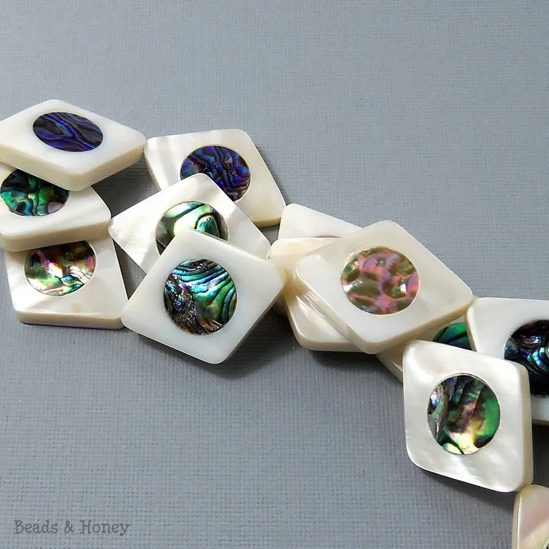 Makabibi Shell Inlaid Abalone Shell Diamond 24x30mm (2pcs)