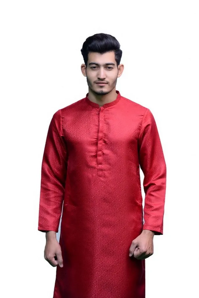 Men Premium Jamawar Kurta Red