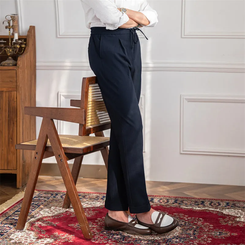 Men's Drawstring Suit Pants Lightweight Breathable Single Pleat No-iron