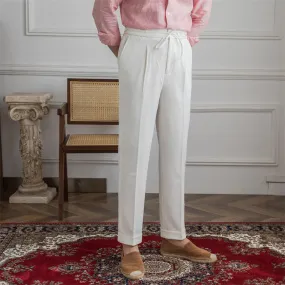 Men's Drawstring Suit Pants Lightweight Breathable Single Pleat No-iron