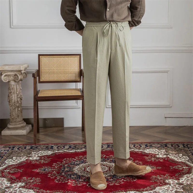Men's Drawstring Suit Pants Lightweight Breathable Single Pleat No-iron