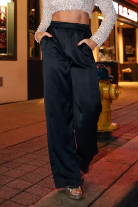 Midnight Mingle Black Satin Pants - Final Sale