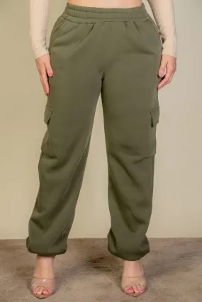 Olive Plus Size Side Pocket Drawstring Waist Sweatpants