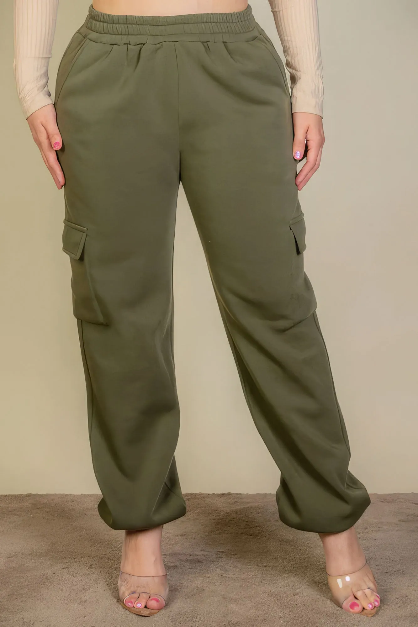 Olive Plus Size Side Pocket Drawstring Waist Sweatpants
