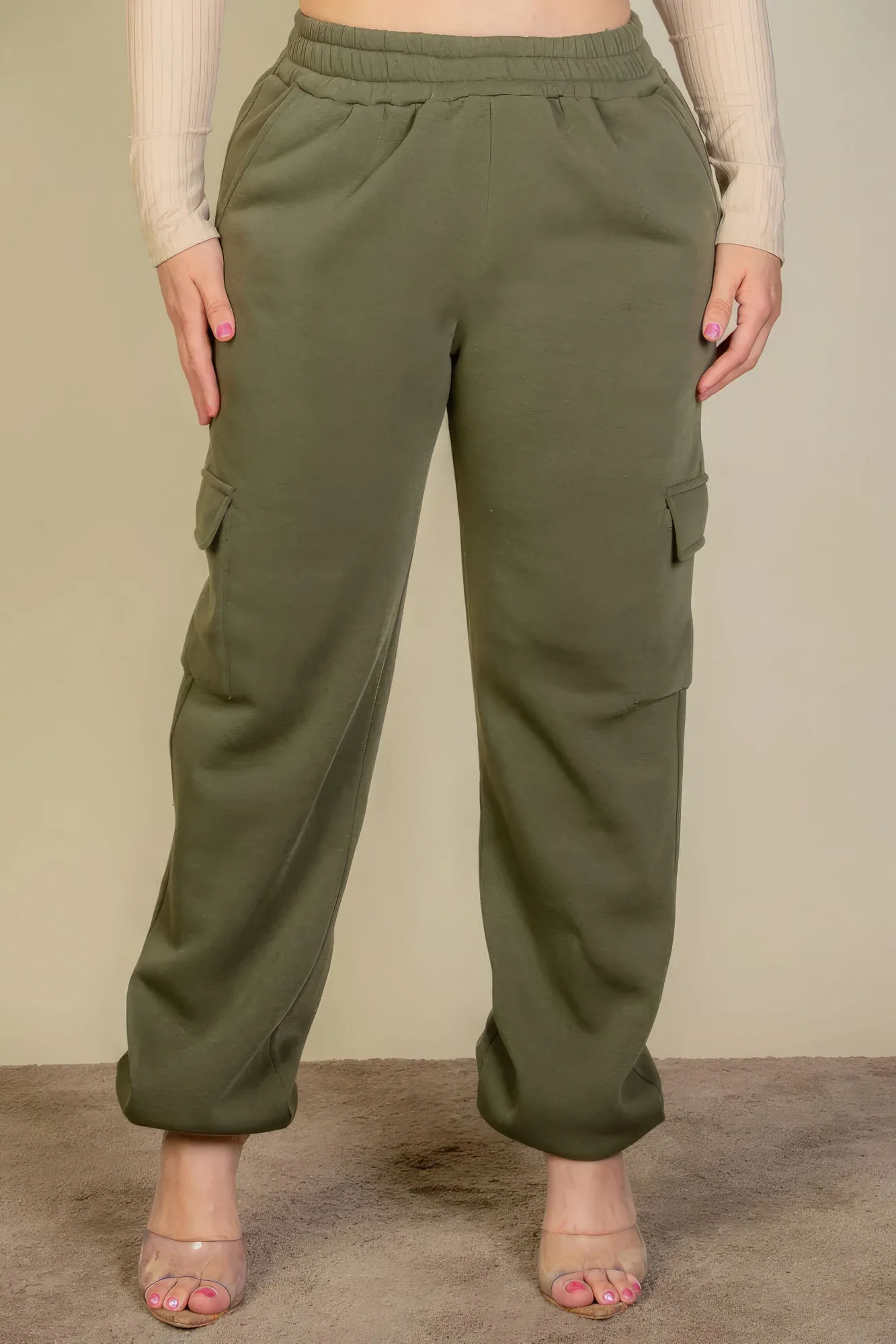 Olive Plus Size Side Pocket Drawstring Waist Sweatpants