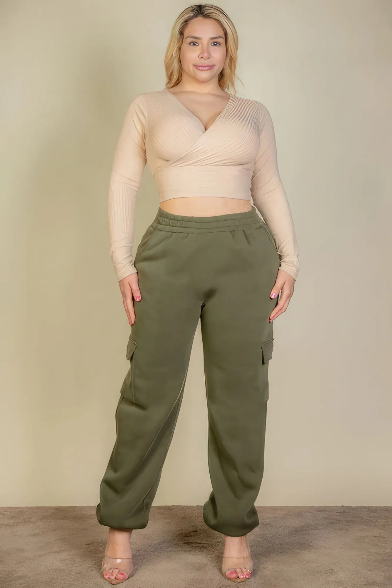 Olive Plus Size Side Pocket Drawstring Waist Sweatpants