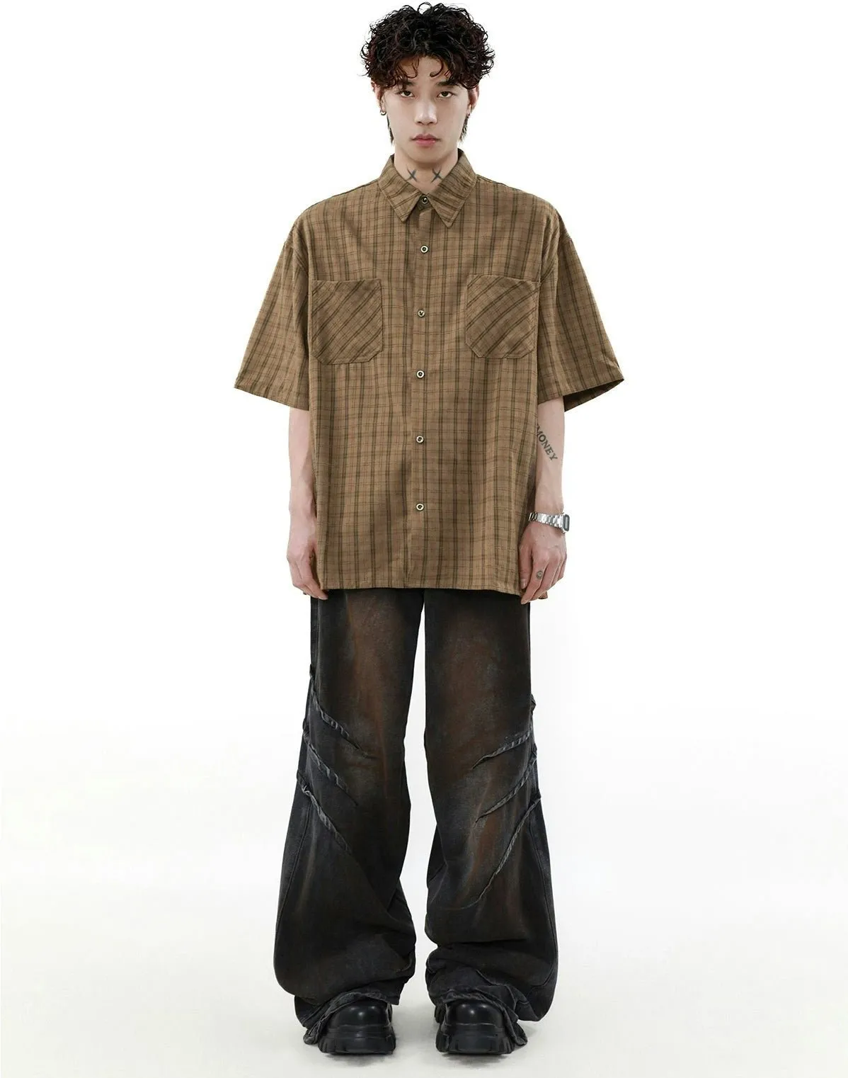 Oversized Plaid Button-Up Shirt