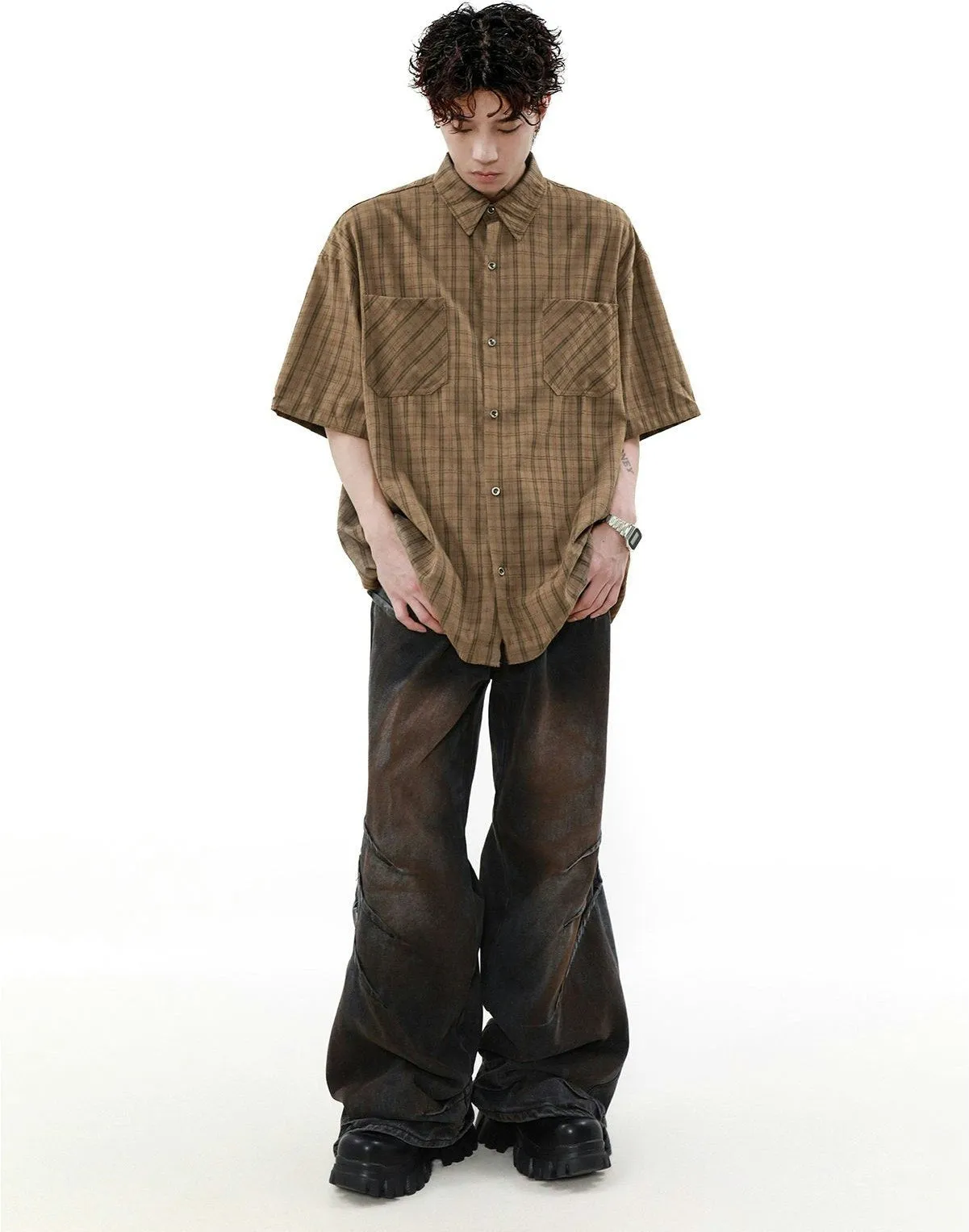 Oversized Plaid Button-Up Shirt