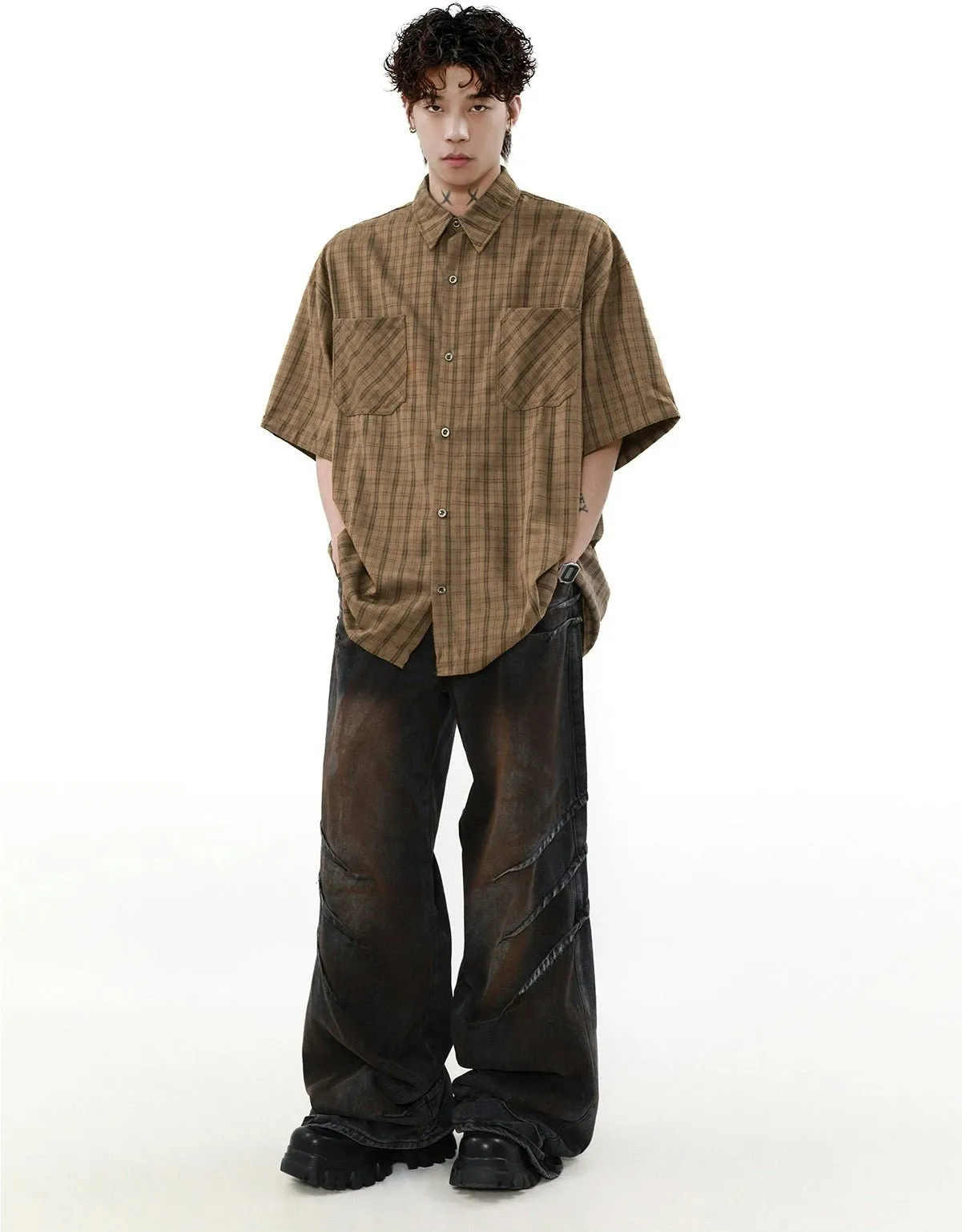 Oversized Plaid Button-Up Shirt