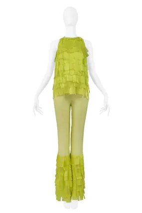 PACO CHARTREUSE GREEN TEXTURED TOP & BELL BOTTOM PANTS 2001
