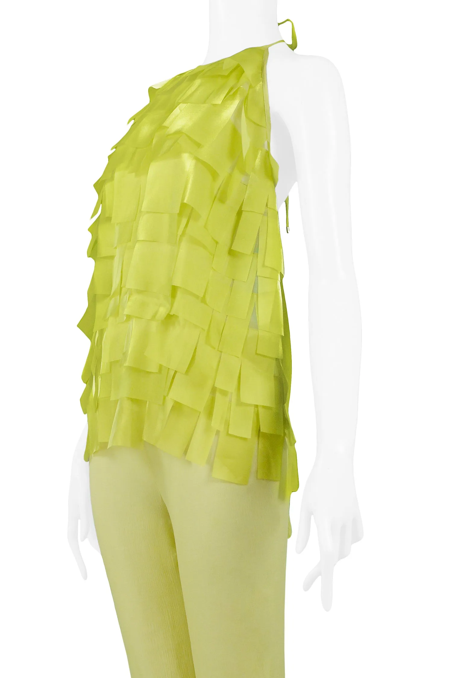 PACO CHARTREUSE GREEN TEXTURED TOP & BELL BOTTOM PANTS 2001