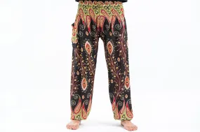 Peacock Paisley Unisex Harem Pants in Black