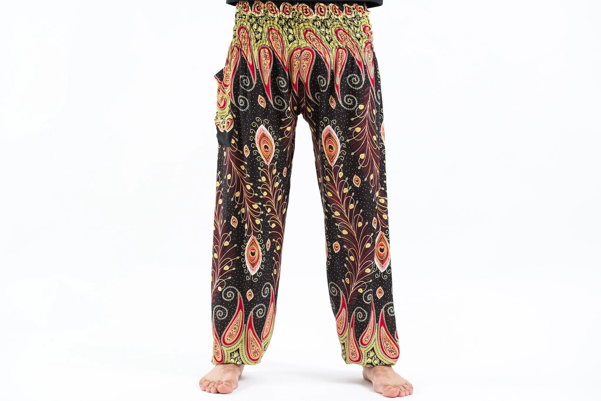 Peacock Paisley Unisex Harem Pants in Black