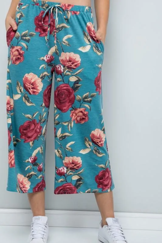 Pre-Order Floral Wide-Leg Cropped Pants