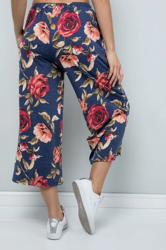 Pre-Order Floral Wide-Leg Cropped Pants
