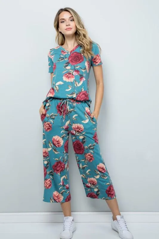 Pre-Order Floral Wide-Leg Cropped Pants