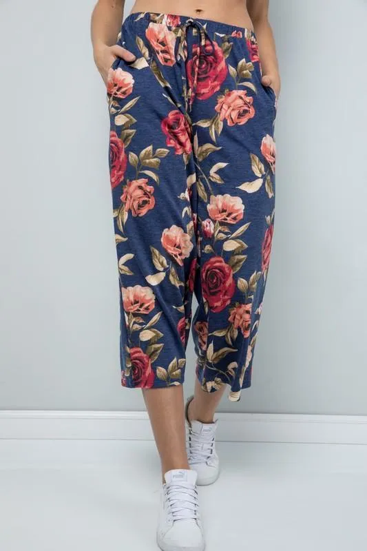 Pre-Order Floral Wide-Leg Cropped Pants