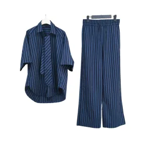Pre Order:  Loose Striped Diamond Tie Shirt   Long Pants