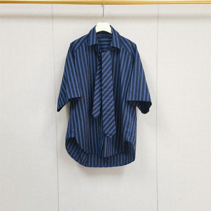 Pre Order:  Loose Striped Diamond Tie Shirt   Long Pants