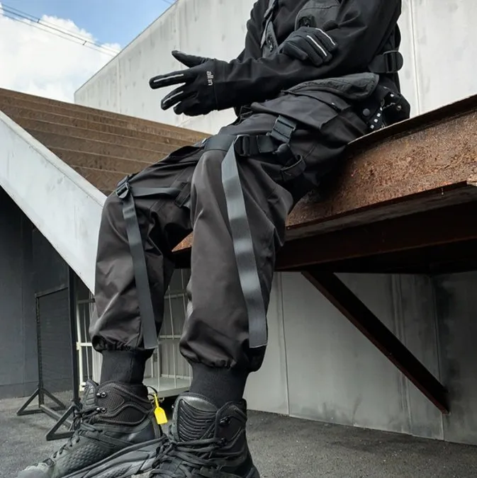 Spring new men dark China loose casual overalls Youth ins fried street bound functional pants