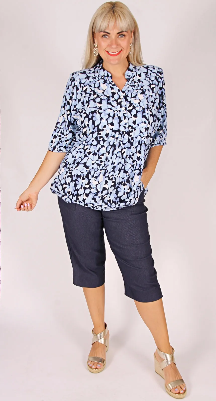 Stretch Bengaline Pedal Pusher Navy
