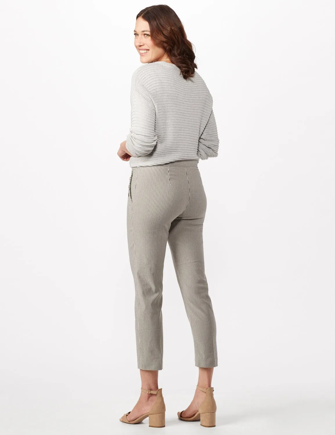 Stripe Ankle Pants with Button Pockets
