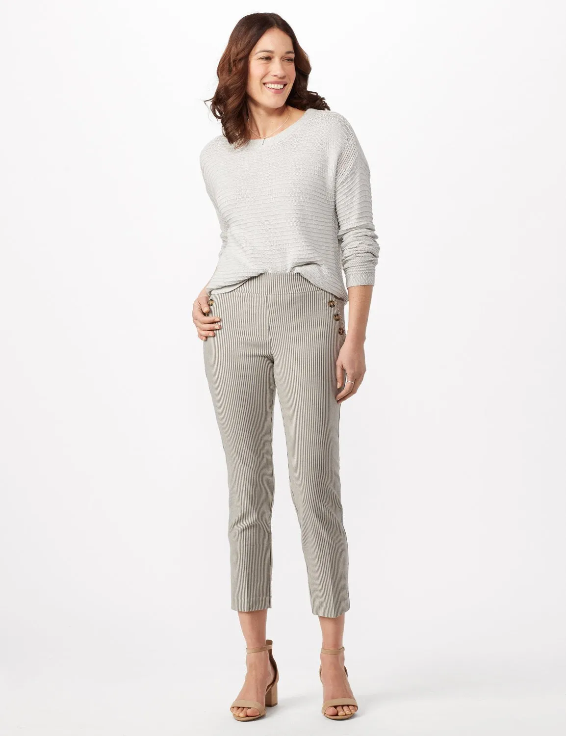 Stripe Ankle Pants with Button Pockets