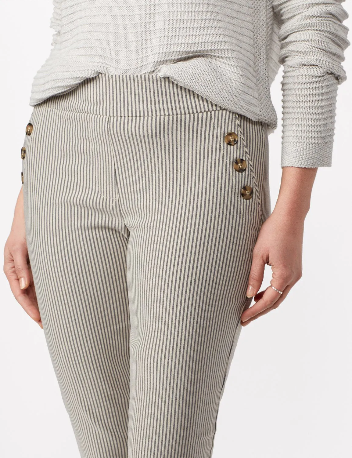 Stripe Ankle Pants with Button Pockets