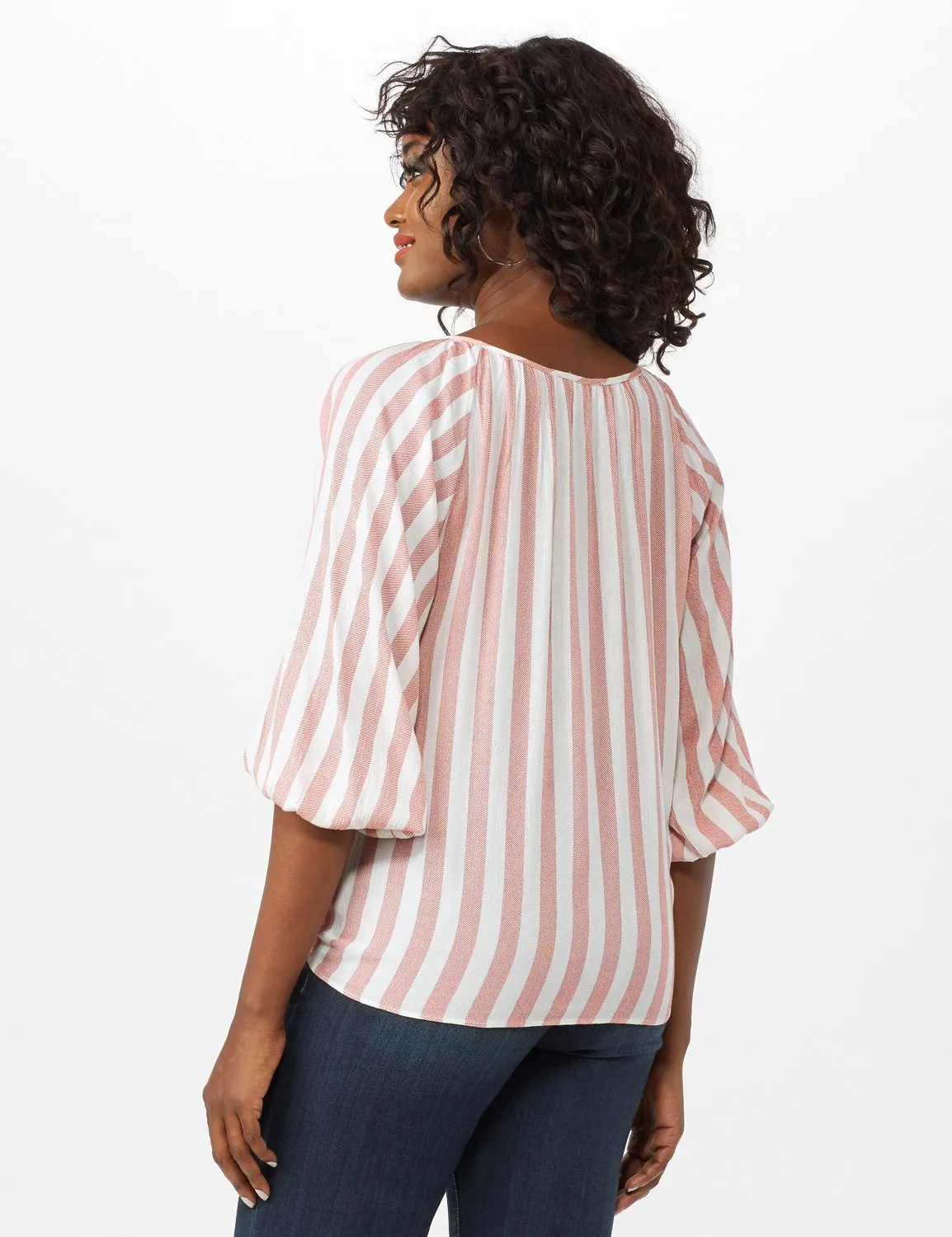 Stripe Button Front Peasant Top