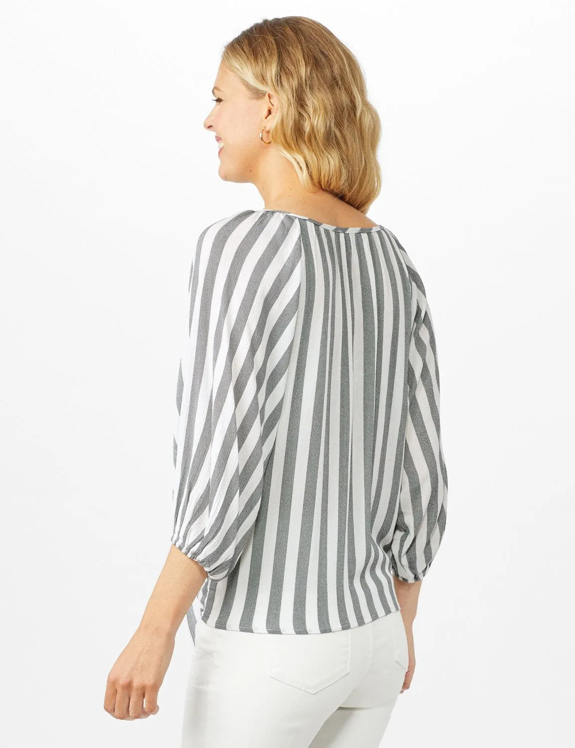 Stripe Button Front Peasant Top