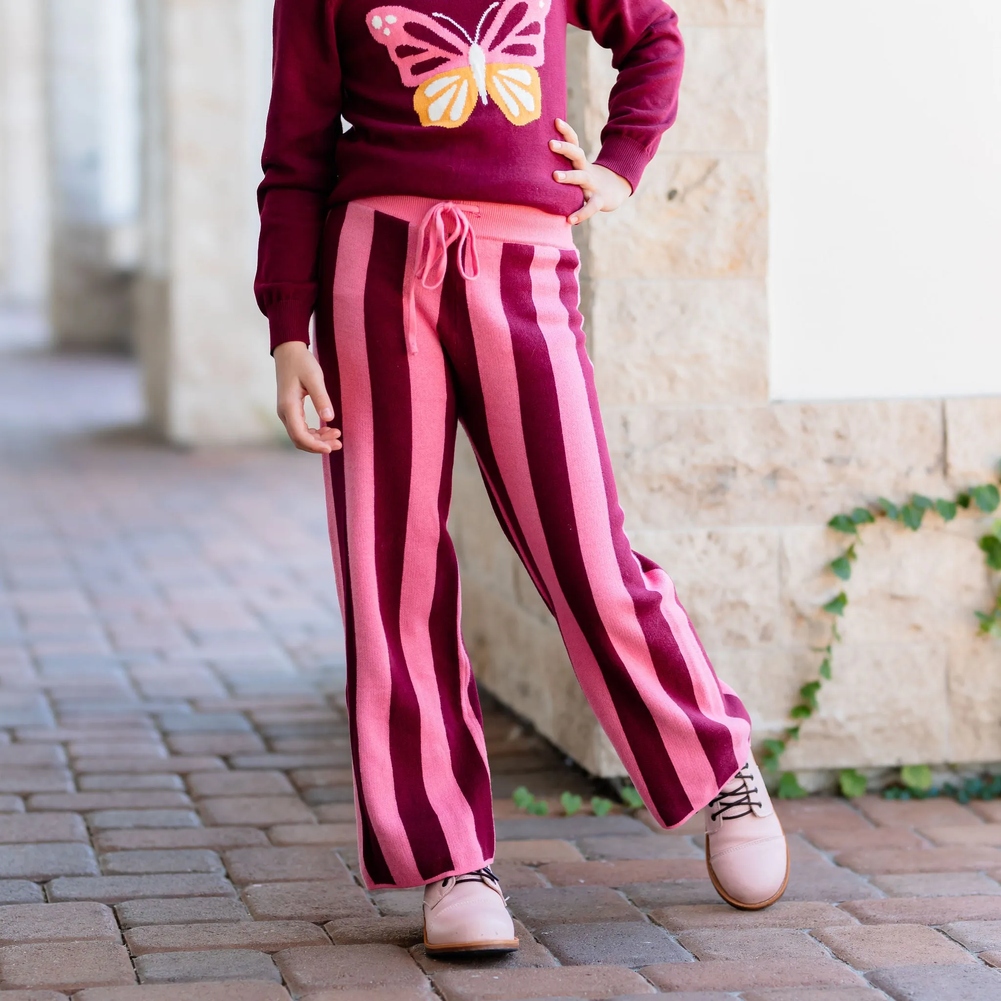 Sweater Pants - Burgundy/Pink Stripe