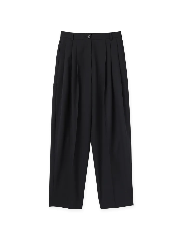 Three-Tuck Round Pants - Black