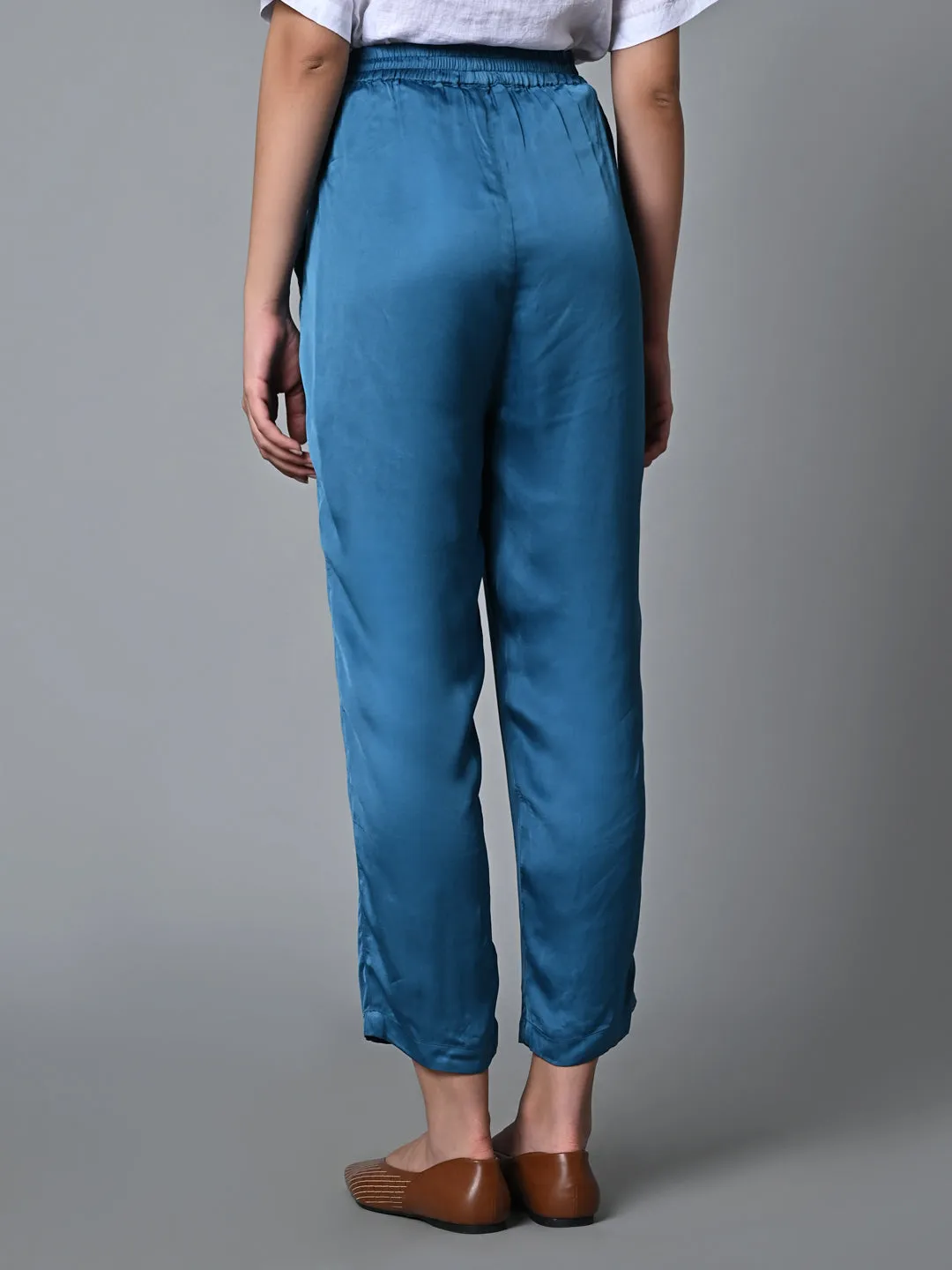 Women's Blue Viscose Modal Regular Fit Pant