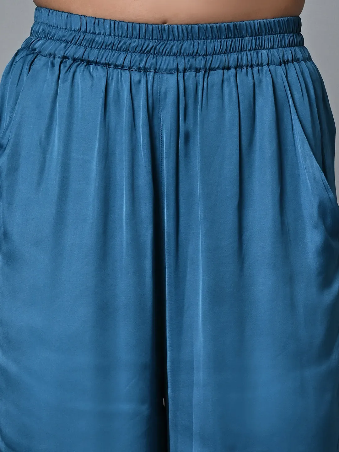 Women's Blue Viscose Modal Regular Fit Pant