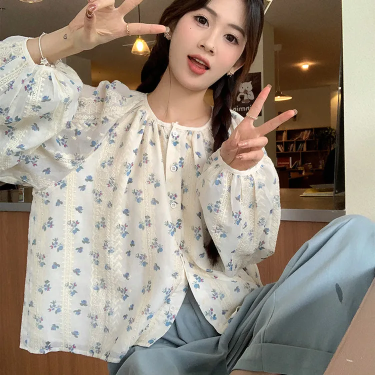 Women's Cute Floral Printed Shirt with Casual Pants