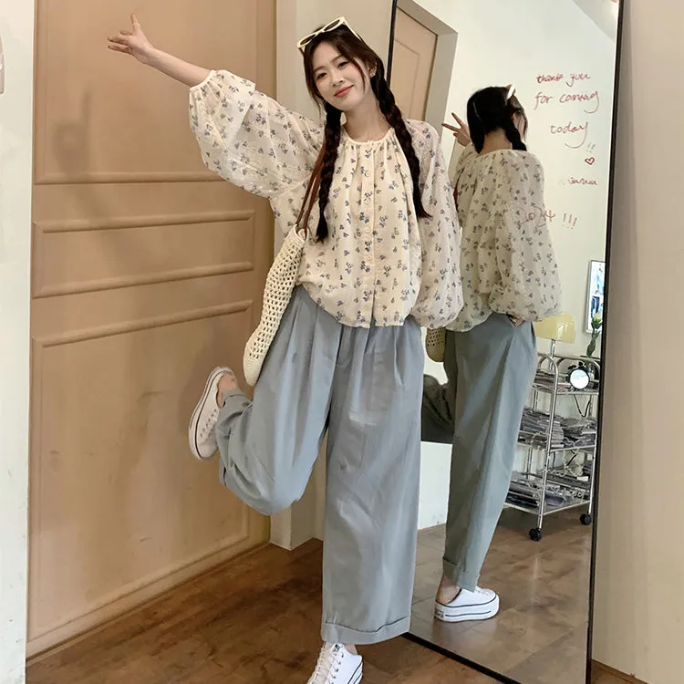 Women's Cute Floral Printed Shirt with Casual Pants