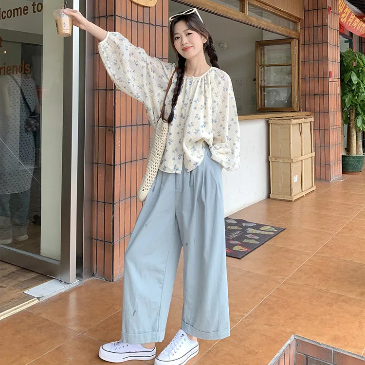 Women's Cute Floral Printed Shirt with Casual Pants