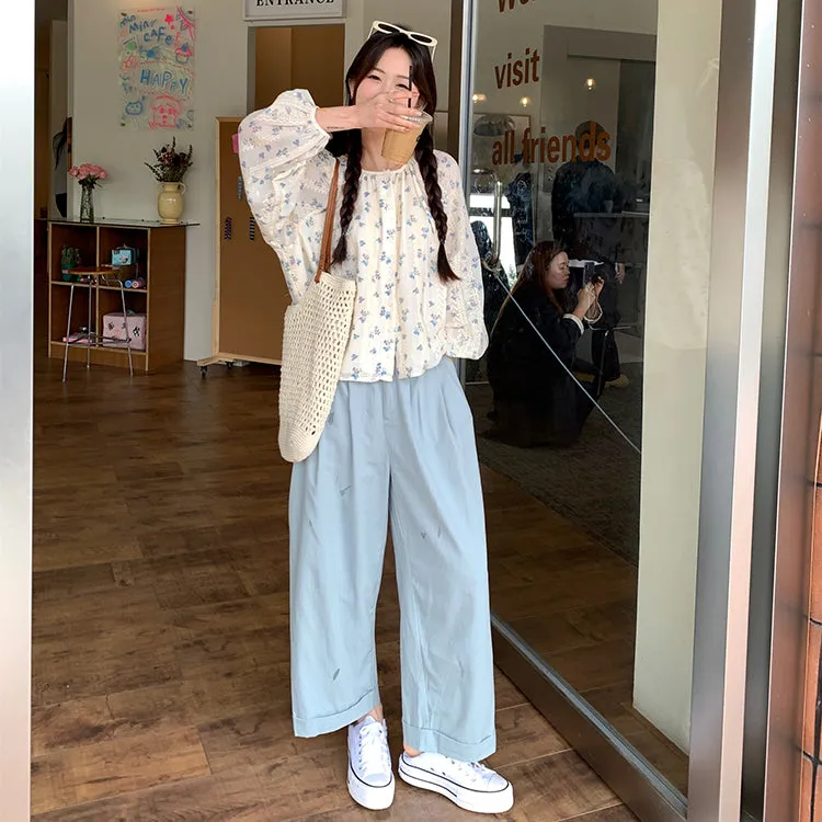 Women's Cute Floral Printed Shirt with Casual Pants