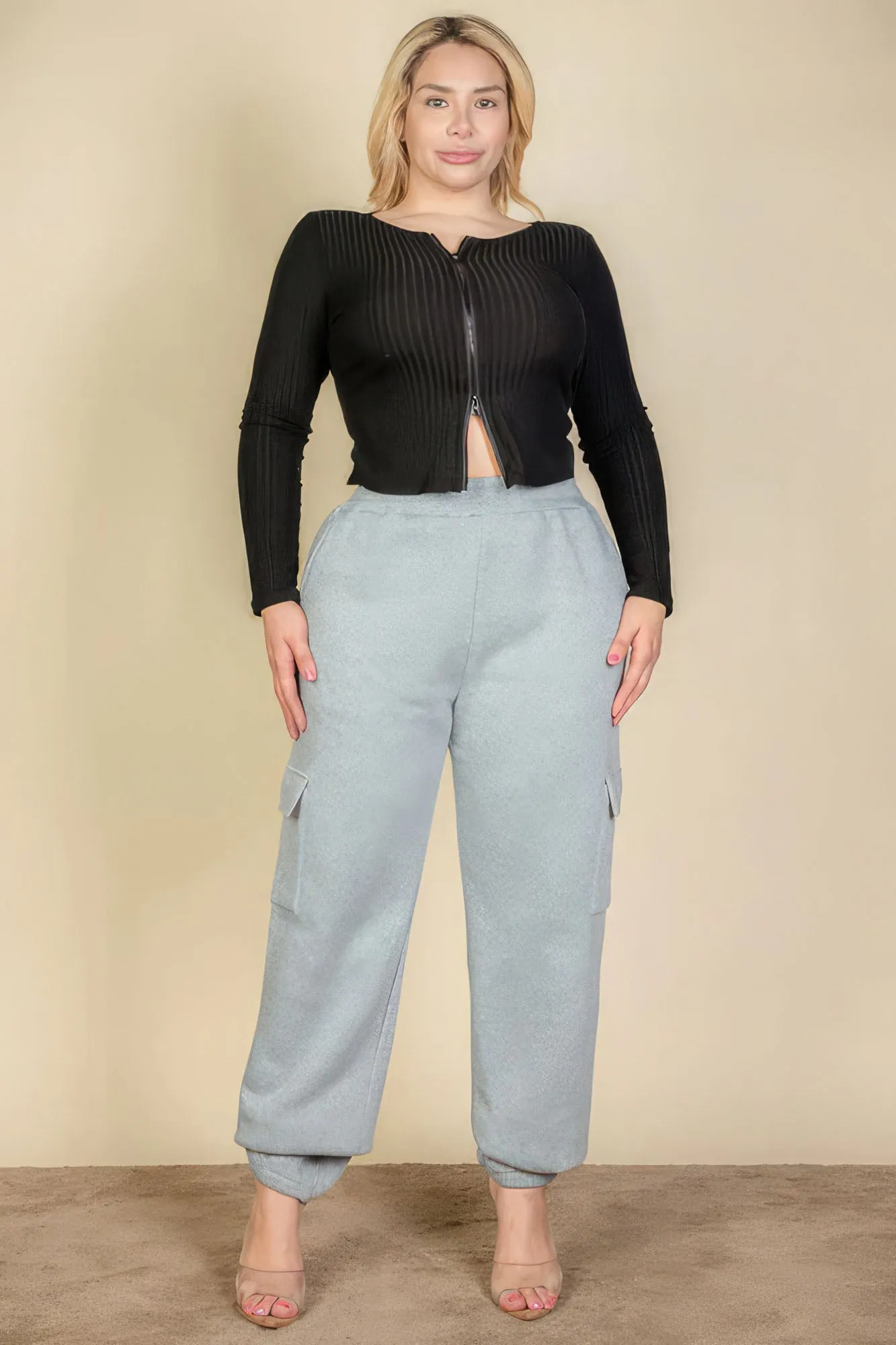 Women's Heather Grey Plus Size Drawstring Waist Sweatpants