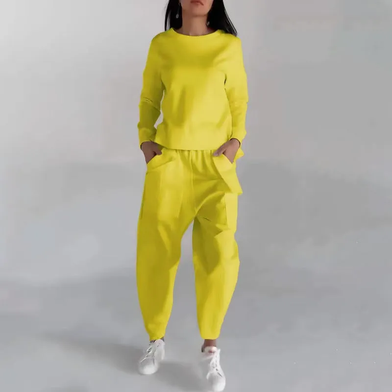 Women's Sweatsuit with Lace Up Back slit Top & Loose Pants set